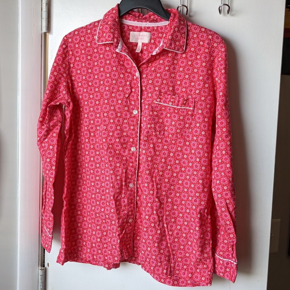Victoria's Secret Long Sleeve PJ Pajamas Red Pink Snowflake Top Size Small